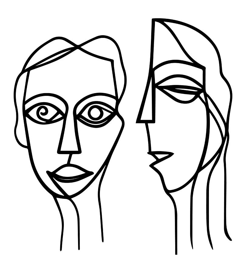 Couple Talking To Each Other Abstract Line Drawing Drawing by Mounir ...