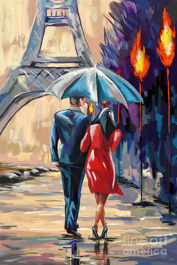 Couple with umbrella Painting by Tim Gilliland