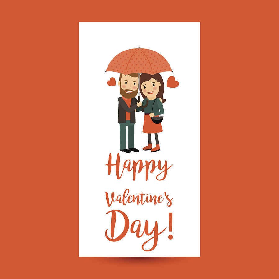 Couple with umbrella Valentines Day flyer Drawing by S-s-s