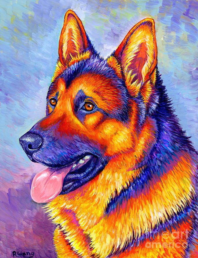 Courageous Partner - Colorful German Shepherd Dog Painting by Rebecca Wang