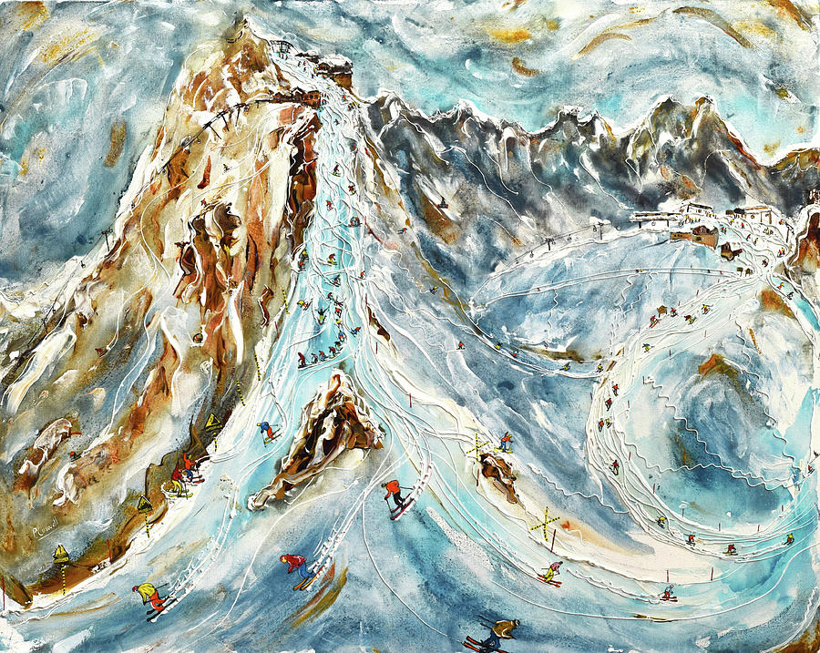 Courchevel Meribel Saulire Ski Print Painting by Pete Caswell