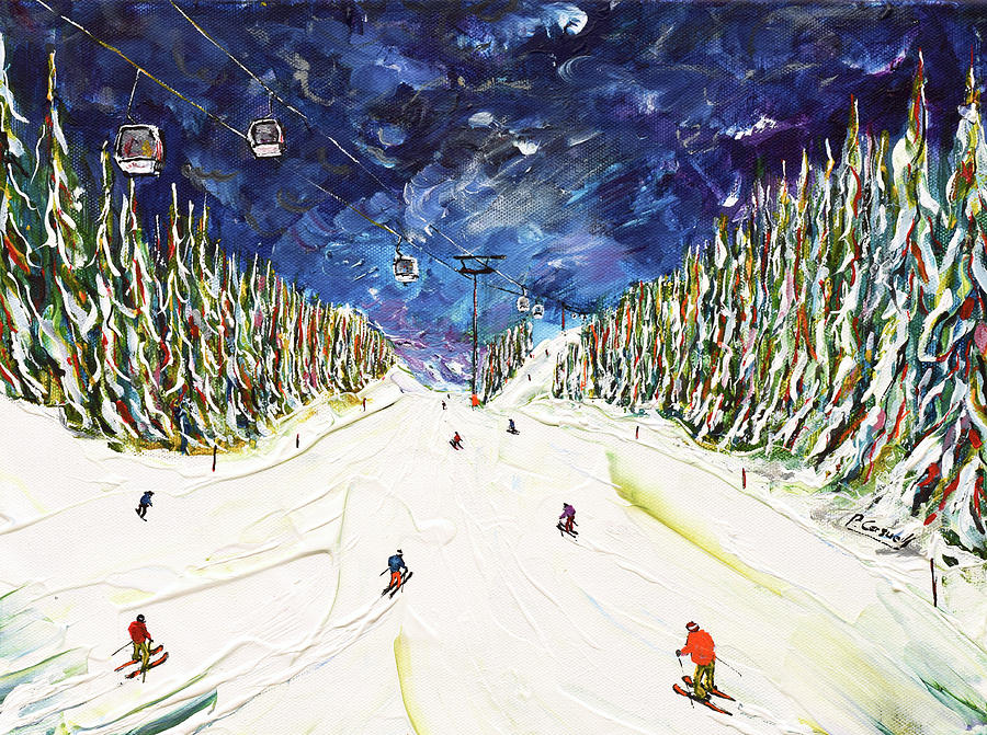 Courchevel Ski Print under Verdons Gondola Painting by Pete Caswell