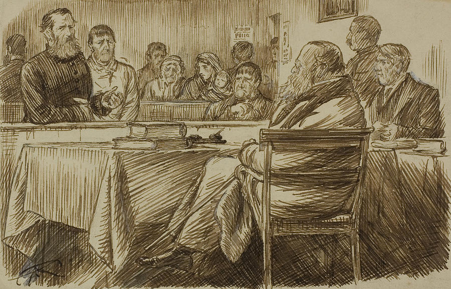 Court Scene Drawing by Charles Samuel Keene