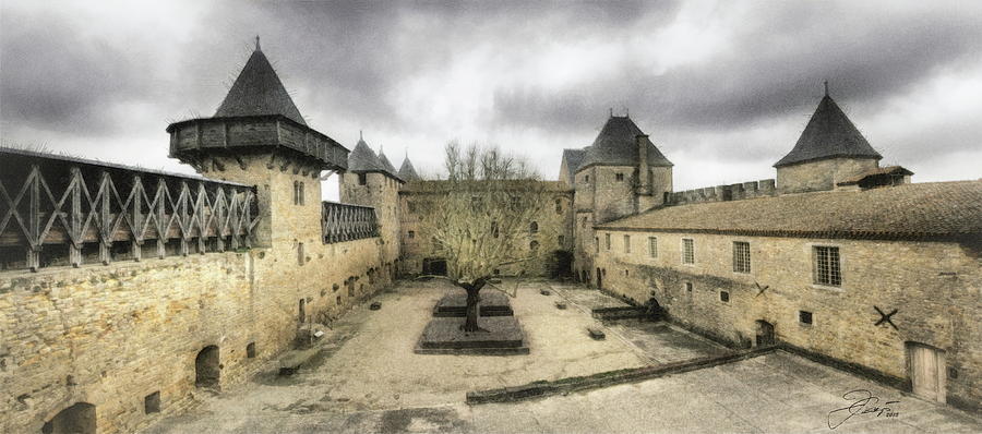 Courtyard of the Chateau Comtal Digital Art by Jerzy Czyz