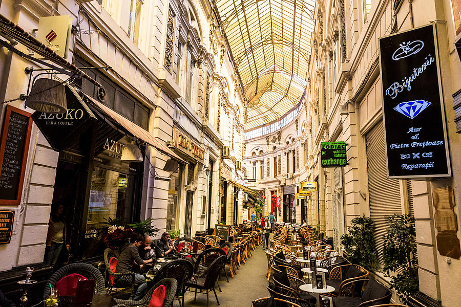 Covered arcade with bars and restaurants in Bucharest, Romania Photograph by Coldsnowstorm