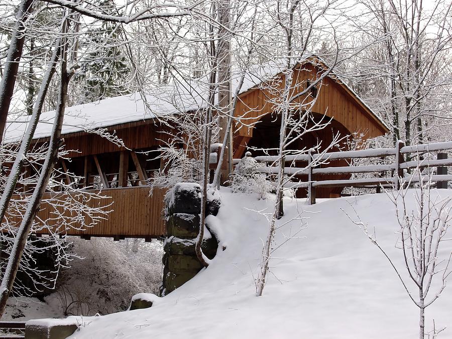 Winter Photograph - Covered Bridge At Olmsted Falls - 2 by Mark Madere
