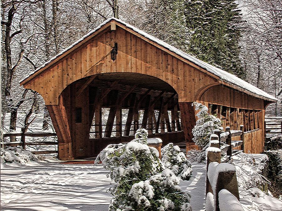 Winter Photograph - Covered Bridge At Olmsted Falls-Winter-2 by Mark Madere
