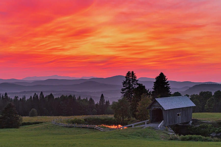 Covered Bridge Fiery Sunset Photograph by Alan L Graham