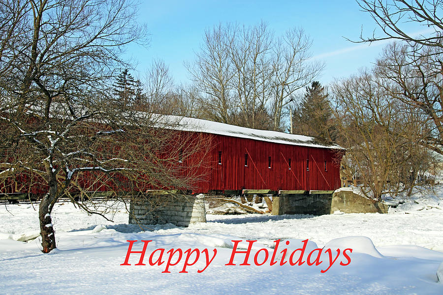 Covered Bridge Happy Holidays Photograph by Debbie Oppermann