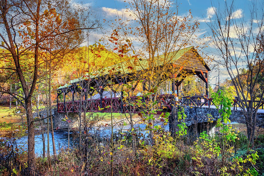 Covered Bridge in the Autumn Smoky Mountains Photograph by Debra and Dave Vanderlaan