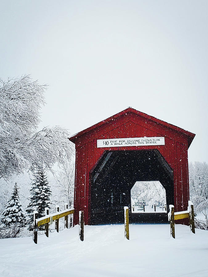 Covered Bridge in Winter Photograph by Andrea Whitaker