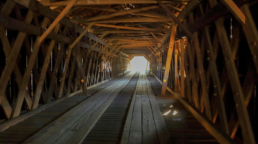 Covered Bridge Inside Straight Photograph by Ed Williams