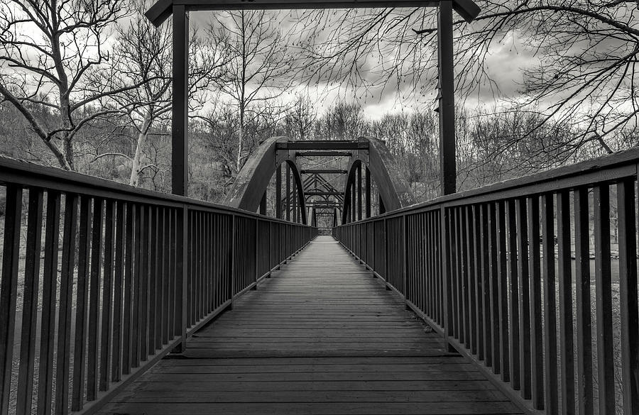 Covered Bridge Trail Footbridge Black and White Photograph by Jason Fink