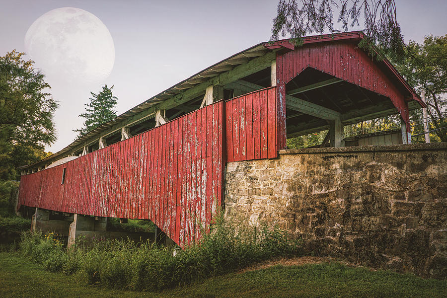 Covered Bridge Under the Moon Photograph by Jason Fink