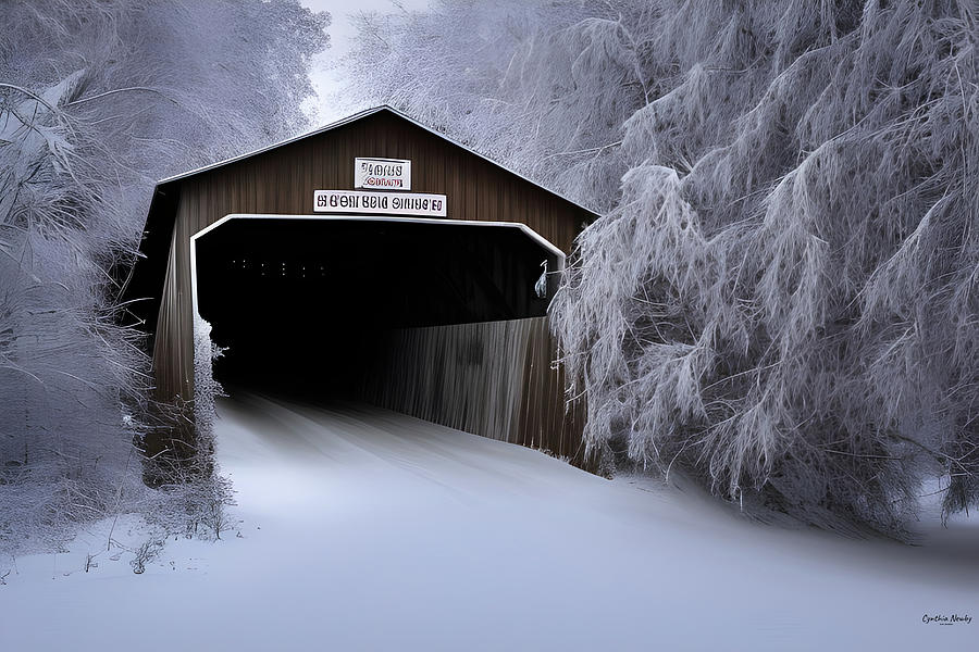 Covered Bridge Winter Scene Digital Art by Cindys Creative Corner