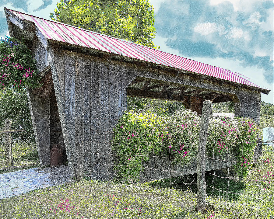 Covered bridge with flowers Photograph by Bentley Davis