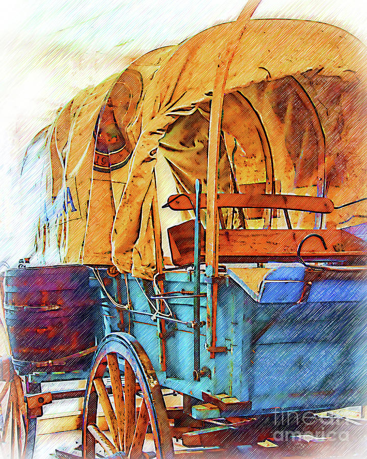 Covered Wagon Sketched Digital Art by Kirt Tisdale