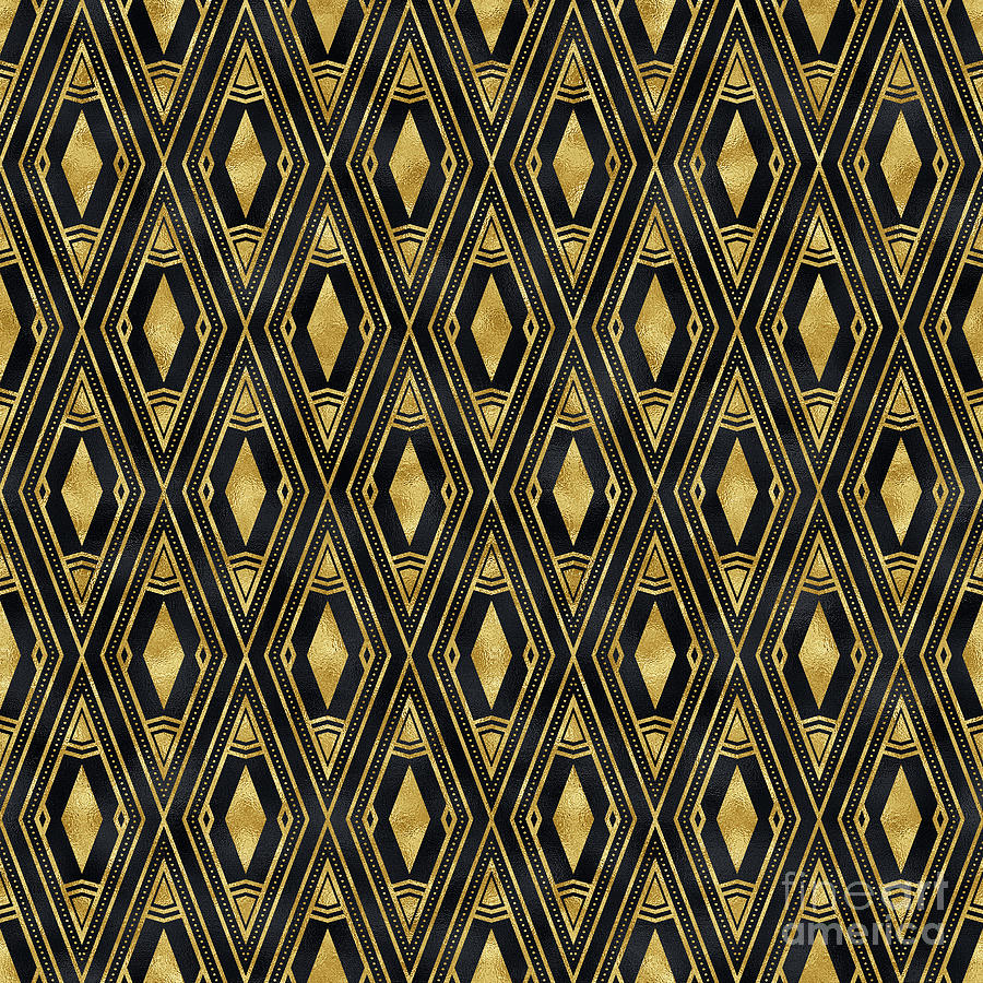 Coveta - Gold Black Art Deco Seamless Pattern Digital Art by Sambel Pedes