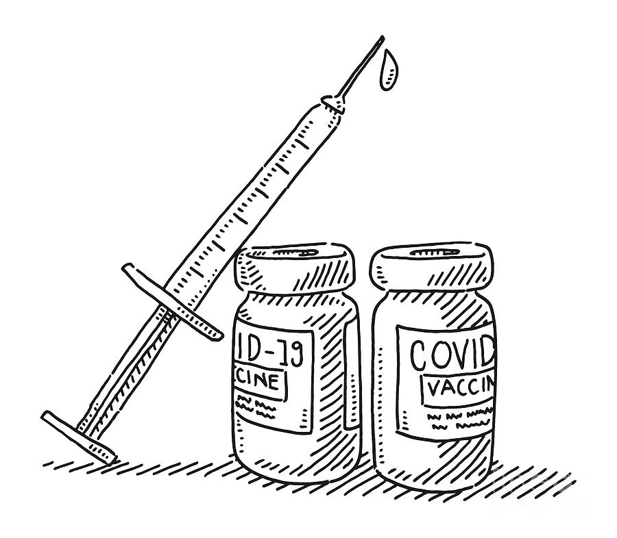 Covid-19 Vaccine And Syringe Drawing Drawing by Frank Ramspott
