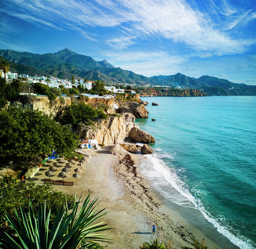 COVID and a deserted Playa de Calahonda Beach Nerja, Malaga Province,  Andalucia, Spain Photograph by Panoramic Images