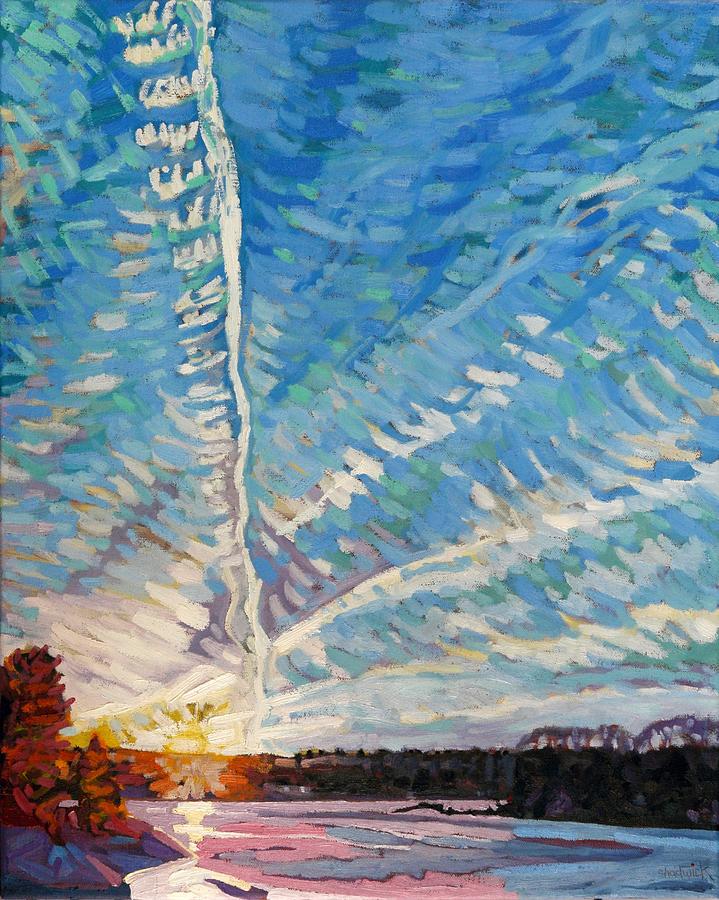 COVID Contrail Singleton Sunset Painting by Phil Chadwick