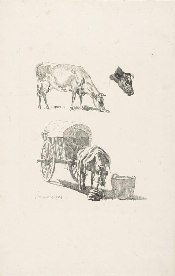 Cow A Cows Head And A Horse With Cart Gijsbertus Craeyvanger 1828 Painting