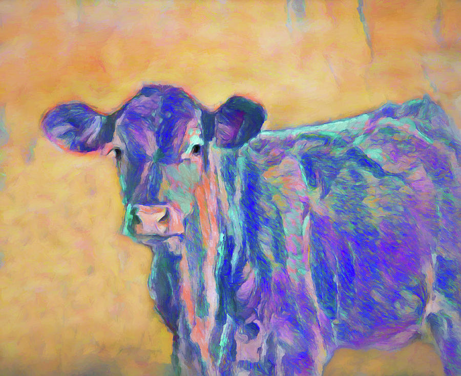 Cow Art In Purple And Blue Digital Art by Ann Powell