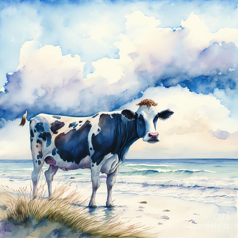 Summer Painting - Cow At The Beach  by N Akkash