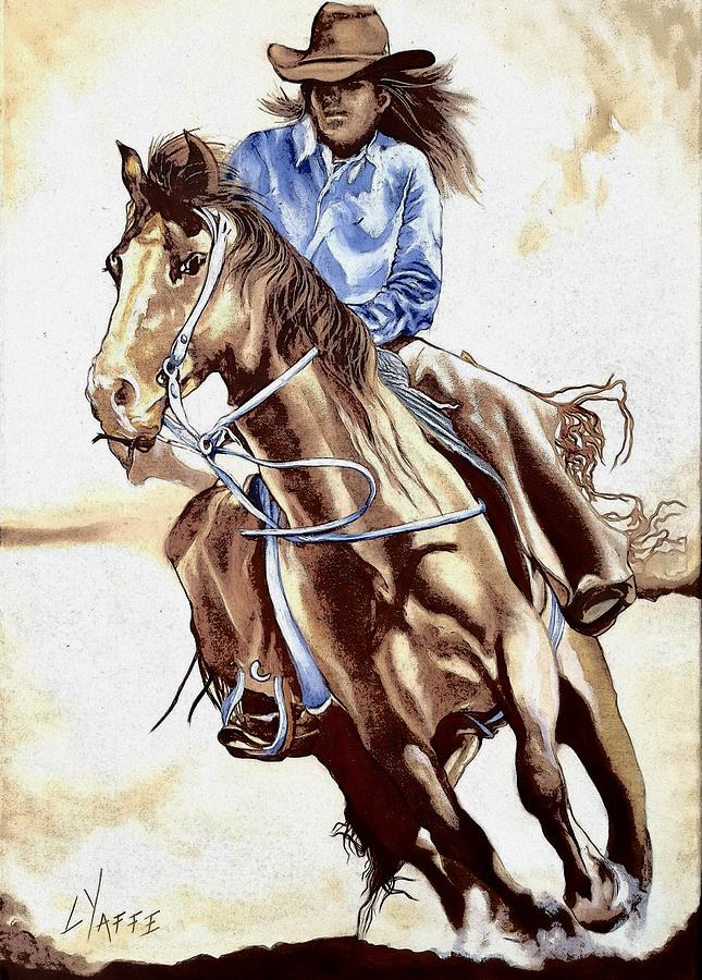 Cow Girl Barrel Racing Painting by Loraine Yaffe