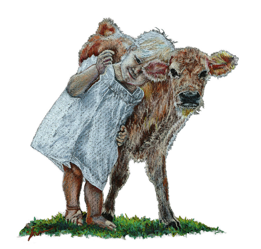 Cow Girl White Background Drawing by Katrina Nixon