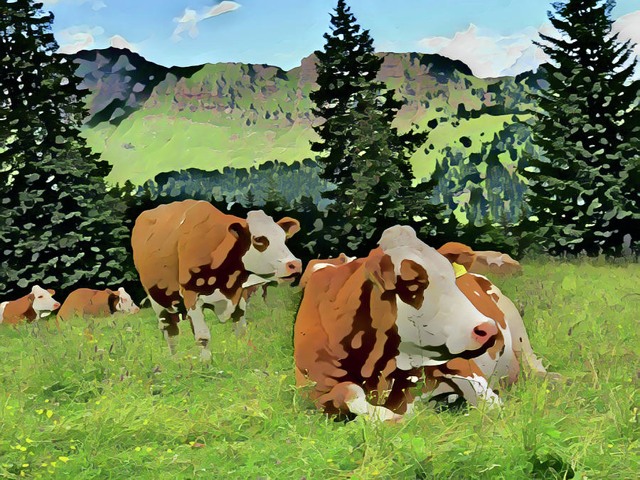 Cow Herd Resting in Grass Painting by The James Roney Collection