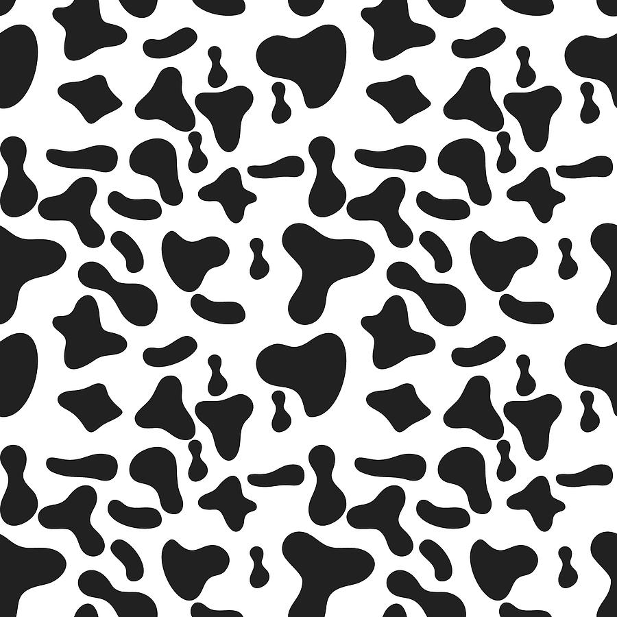 Cow Hide Pattern - Black and White Digital Art by Studio Grafiikka