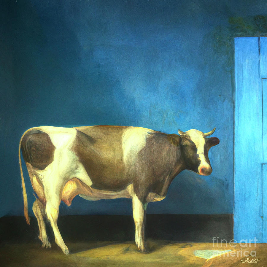 Cow in a Blue Room Digital Art by Jutta Maria Pusl