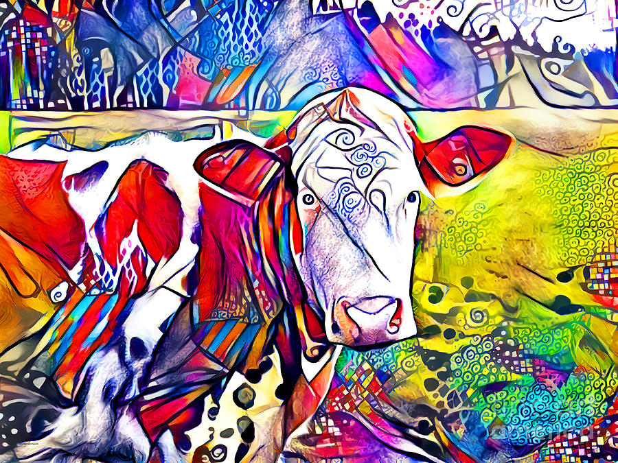 Cow in Contemporary Vibrant Colors 20201215 Photograph by Wingsdomain Art and Photography