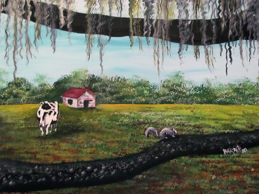 Cow In My Yard Painting by Gloria E Barreto-Rodriguez