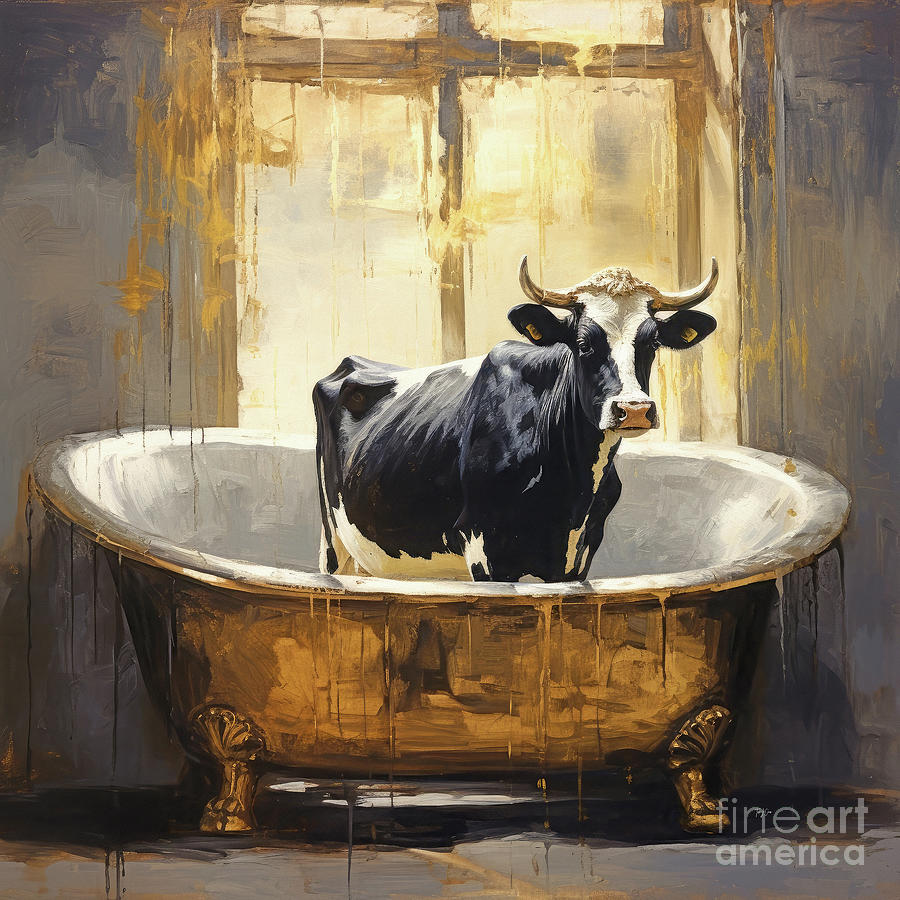 Cow In The Tub Painting