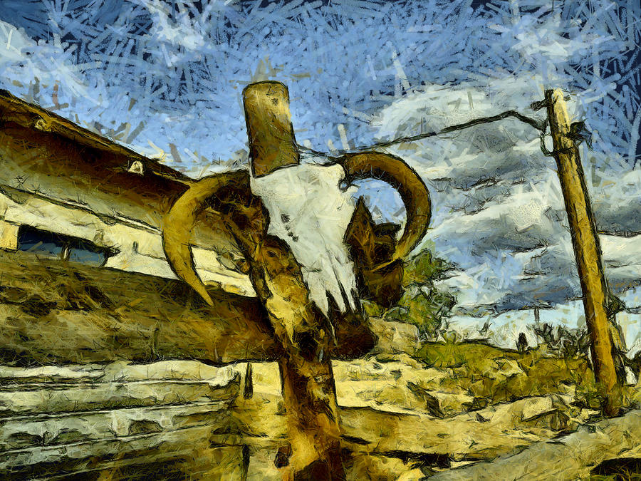 Cow Skull Fence Art Arizona Style Abstract Digital Art by Carol Highsmith