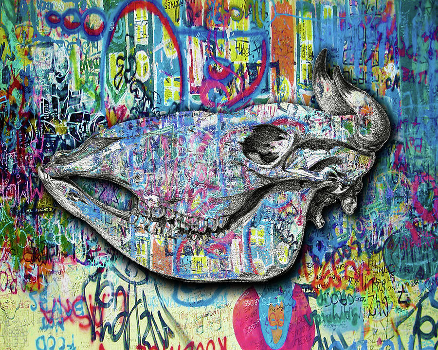 Cow Skull Graffiti Painting by Tony Rubino