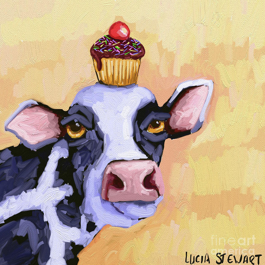 Cow with Cherry on Top Painting by Lucia Stewart