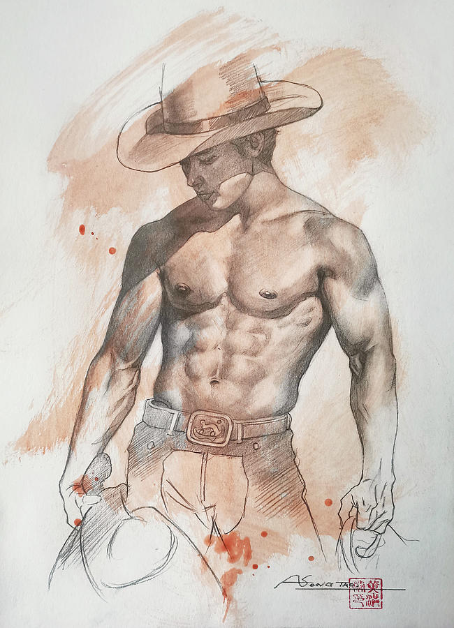 Cowboy Drawing - Cowboy #20028 by Hongtao Huang