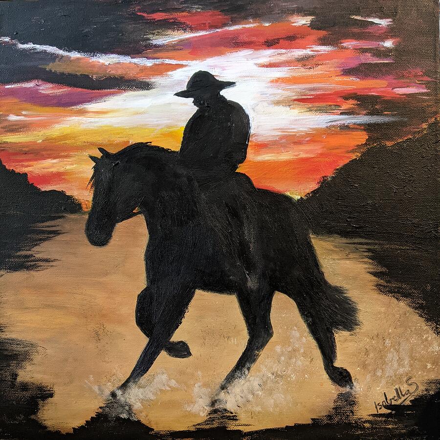 Sunset Painting - Cowboy After The Roundup by Abbie Shores
