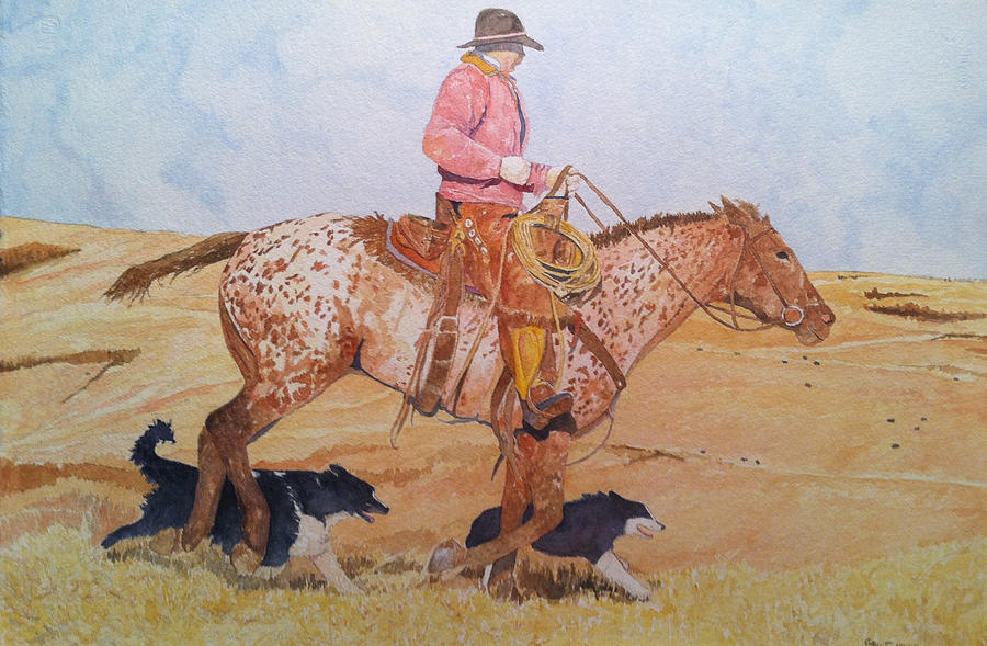 Cowboy and Apaloosa Painting by Grant Nixon Cowboy and Apaloosa Painting by Grant Nixon