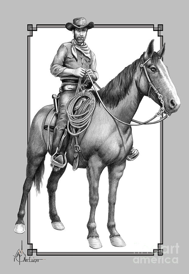 Cowboy And Horse Drawing Drawing by Murphy Art Elliott