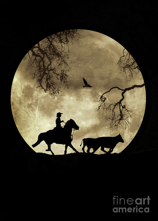 Cowboy and Moon Photograph by Stephanie Laird