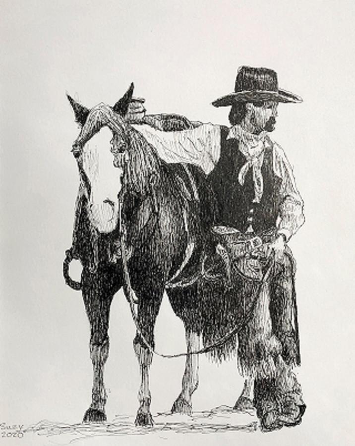 Cowboy At Ease Drawing by Suzy Barnett - Fine Art America