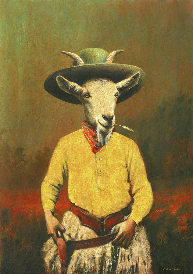 Cowboy Billy Goat Painting by Michael Thomas