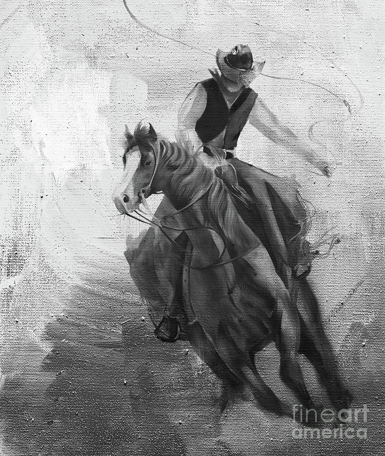 Cowboy black and white  Painting by Gull G