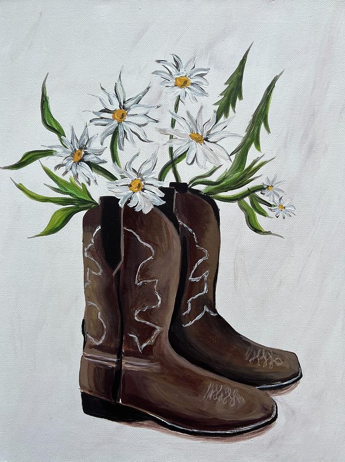Cowboy Boots and Daisies Painting by Natalia Ciriaco