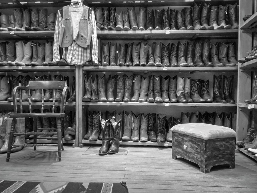 Cowboy Boots at Horsefeathers Shop Taos New Mexico Photograph by Mary Lee Dereske