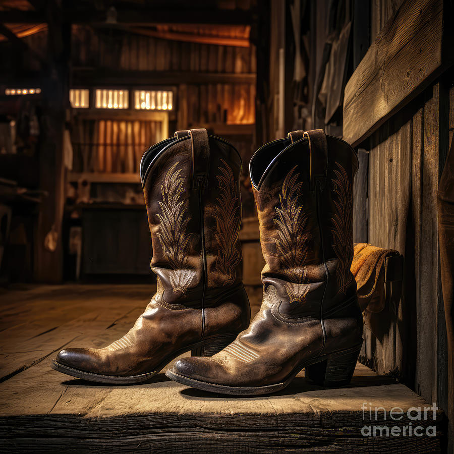 Cowboy Boots in Barn 01 Digital Art by Elisabeth Lucas - Fine Art America
